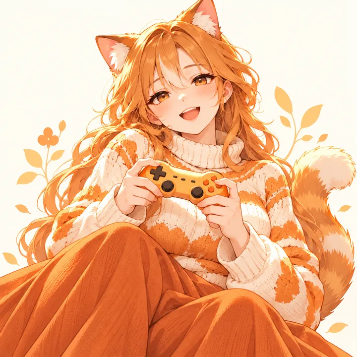 猫娘与游戏手柄的原创插画